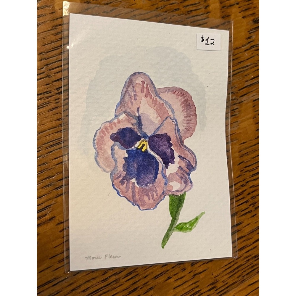 ACEO Original Watercolor Painting Pansy Artist Trading‎ Card Sketch Drawing ATC